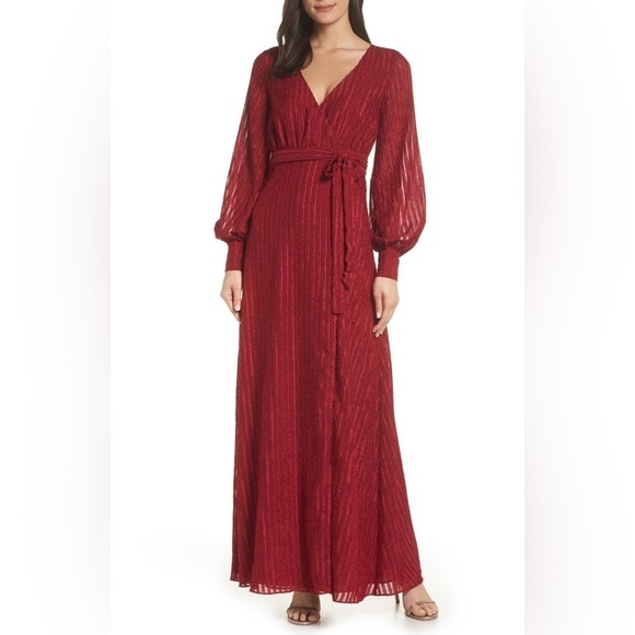 Fame and Partners The Rachel Wrap Gown Red - Picture 1 of 10